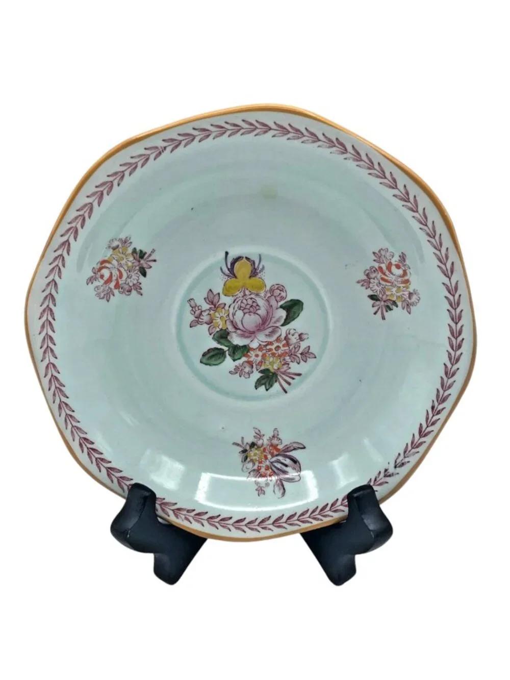 2 Adams Calyx Ware Chelsea Sprays Saucers Red Stamp Laurel Leaf England